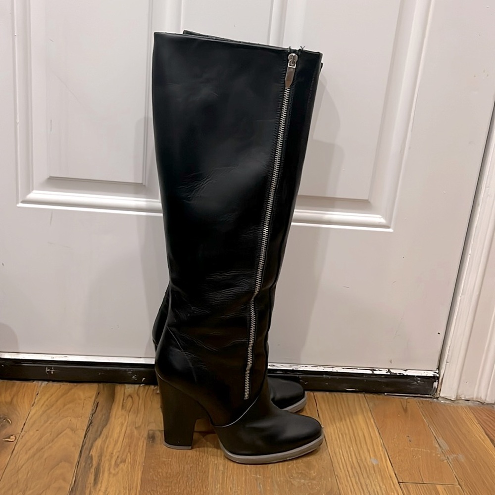 Tall Black Genuine Leather Boots